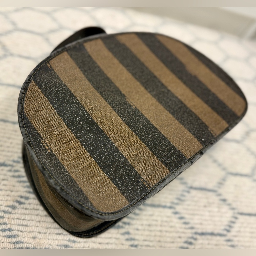FENDI Vintage Pequin Stripe Brown Black Coated Canvas Vanity Case Cosmetic Bag - Picture 8 of 16